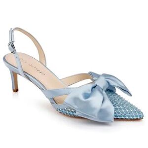 🌹DEE OCLEPPO🌹Brazil Satin Bow Slingback Pumps In Blue Size: 6.5
